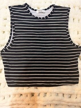 Ardene |  Black and White Striped Cropped Tank Small